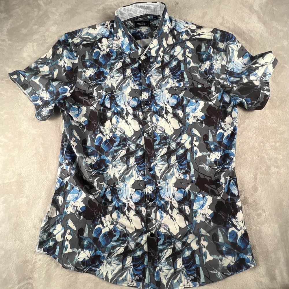 7 Diamonds 4 Way Stretch Bravado Floral Button Up Shirt Men Size Medium Blue